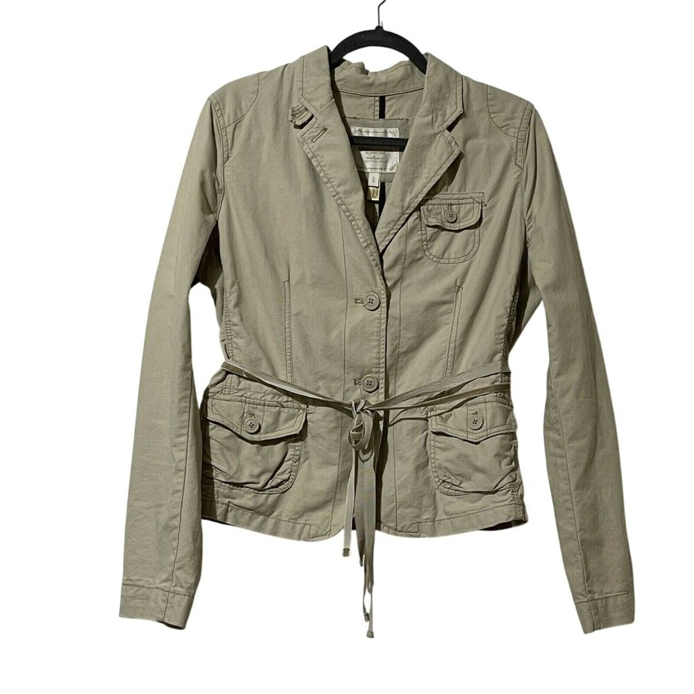 American Eagle Outfitters Womens Sz L Khaki Military-Style Button-Up Jacket Belt - Picture 1 of 11